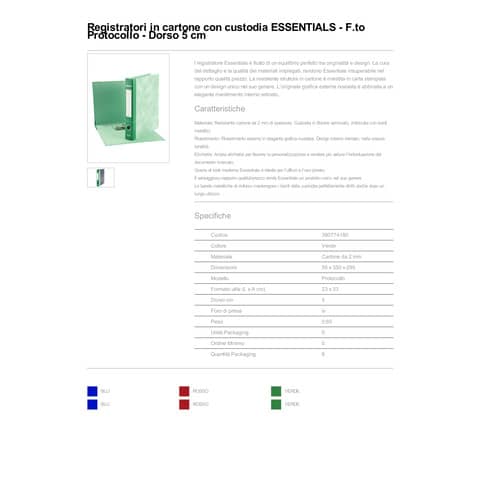 Registratore protocollo Esselte Essentials G74 23x33 cm dorso 5 cm verde - 390774180